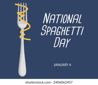 National Spaghetti Day. Lettering spaghetti, pasta on a fork. Postcard, banner, poster, vector