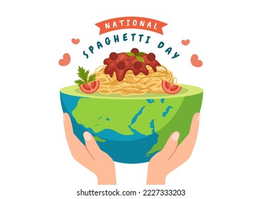 National Spaghetti Day on 4th January with a Plate of Italian Noodles or Pasta Different Dishes in Flat Cartoon Hand Drawn Template Illustration