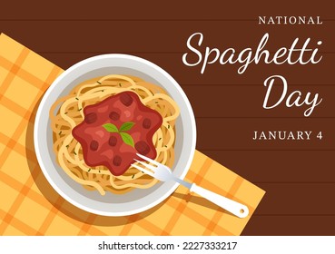 National Spaghetti Day on 4th January with a Plate of Italian Noodles or Pasta Different Dishes in Flat Cartoon Hand Drawn Template Illustration