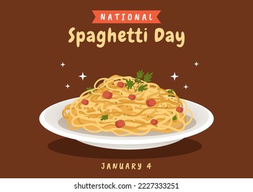 National Spaghetti Day on 4th January with a Plate of Italian Noodles or Pasta Different Dishes in Flat Cartoon Hand Drawn Template Illustration