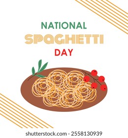 National Spaghetti Day. Poster, banner, greeting card. Italian pasta, food, dish. Vector illustration