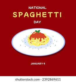 National Spaghetti Tag Vektorgrafik gut für nationale Spaghetti-Tag-Feier am 4. Januar, Teller italienischer Spaghetti mit rotem Hintergrund