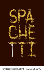 National Spaghetti Day. Spaghetti Word - Pasta and Fork