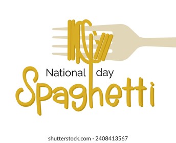 Día Nacional del Espagueti. Ilustración de Spaghetti Word, Pasta y Fork.Vector.