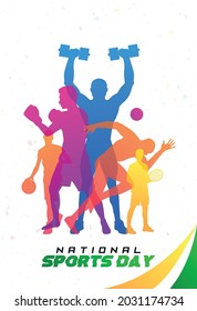 National Sport day Poster design. Happy national sport day. A public holiday celebrated, sportsperson from different fields, banner, poster. Illustration of Famous Sports Personalities in India.