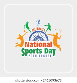 National Sport day Poster design. Happy national sport day. A public holiday celebrated, sportsperson from different fields, banner, poster. Illustration of Sports Personalities in India. Vector art.