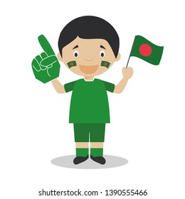 National sport team fan from Bangladesh with flag and glove Vector Illustration
