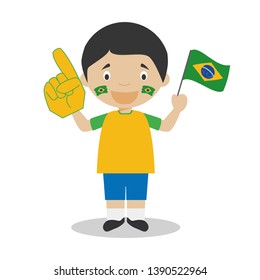 National sport team fan from Brazil with flag and glove Vector Illustration