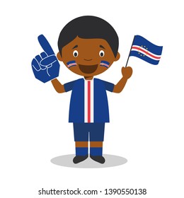 National sport team fan from Cape Verde with flag and glove Vector Illustration