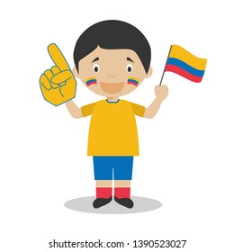 National sport team fan from Colombia with flag and glove Vector Illustration