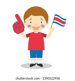 National sport team fan from Costa Rica with flag and glove Vector Illustration