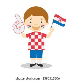 National sport team fan from Croatia with flag and glove Vector Illustration