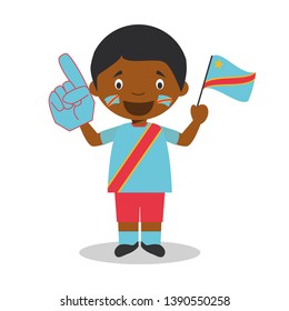 National sport team fan from Democratic Republic of Congo with flag and glove Vector Illustration