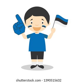 National sport team fan from Estonia with flag and glove Vector Illustration