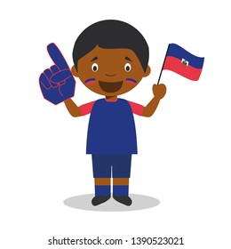 National sport team fan from Haiti with flag and glove Vector Illustration