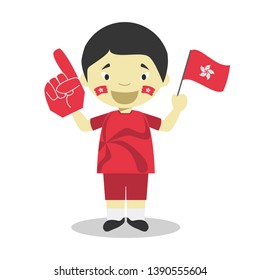 National sport team fan from Hong Kong with flag and glove Vector Illustration