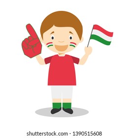National sport team fan from Hungary with flag and glove Vector Illustration