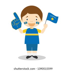 National sport team fan from Kosovo with flag and glove Vector Illustration