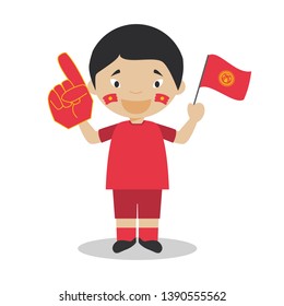 National sport team fan from Kyrgyzstan with flag and glove Vector Illustration