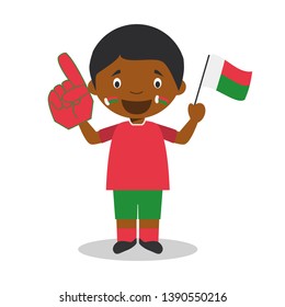 National sport team fan from Madagascar with flag and glove Vector Illustration