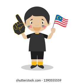 National sport team fan from Malaysia with flag and glove Vector Illustration