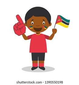 National sport team fan from Mozambique with flag and glove Vector Illustration
