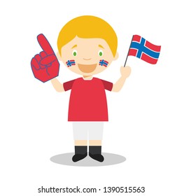 National sport team fan from Norway with flag and glove Vector Illustration