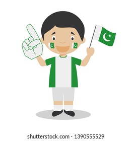 National sport team fan from Pakistan with flag and glove Vector Illustration