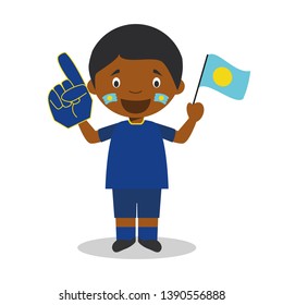 National sport team fan from Palau with flag and glove Vector Illustration