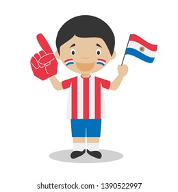 National sport team fan from Paraguay with flag and glove Vector Illustration