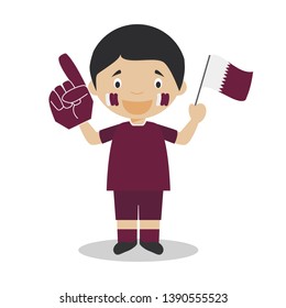National sport team fan from Qatar with flag and glove Vector Illustration