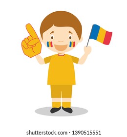 National sport team fan from Romania with flag and glove Vector Illustration