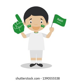 National sport team fan from Saudi Arabia with flag and glove Vector Illustration