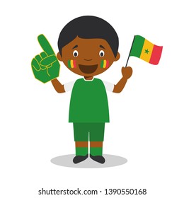 National sport team fan from Senegal with flag and glove Vector Illustration