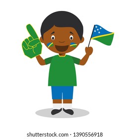 National sport team fan from Solomon Islands with flag and glove Vector Illustration