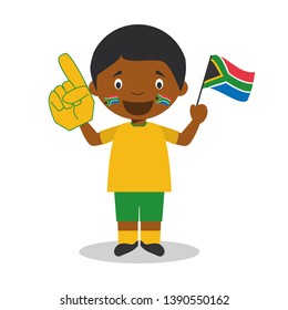 National sport team fan from South Africa with flag and glove Vector Illustration