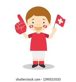 National sport team fan from Switzerland with flag and glove Vector Illustration