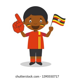 National sport team fan from Uganda with flag and glove Vector Illustration