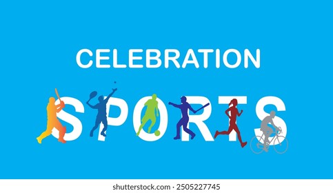 National sports day banner, national sports day celebration concept art. sports background. amazing modern typography style and illustrations of sport players, badminton, basketball, baseball, cricket