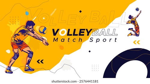 National sports day celebration design featuring volleyball athlete illustration with shooting pose on sporty background. Can be used for banner, web, etc. Sports day concept