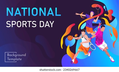 National sports day celebration. template for national sports day football, basketball, tennis and volleyball background. world sports celebration