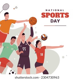 National sports day concept. Illustration for website, landing page, mobile app, poster and banner. Trendy flat vector illustration