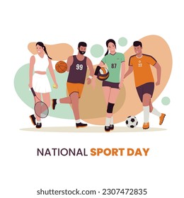 National sports day concept. Illustration for website, landing page, mobile app, poster and banner. Trendy flat vector illustration