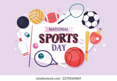 National Sports Day, Sports Equipment, Poster, Banner Vector, Illustration