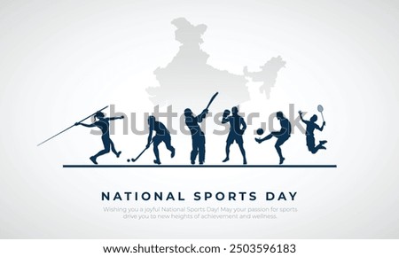 National Sports Day India - 29 August. Sports Day Banner Design with India Map and Athlete Vector Illustration