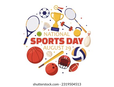 National Sports Day Vector Illustration with Sportsperson from Different Sport in Flat Cartoon Hand Drawn Landing Page Background Templates