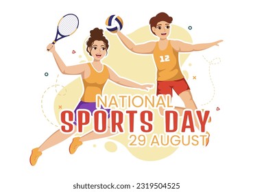 National Sports Day Vector Illustration with Sportsperson from Different Sport in Flat Cartoon Hand Drawn Landing Page Background Templates