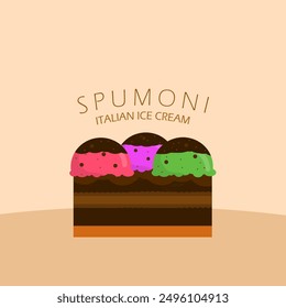 National Spumoni Day event food banner. A delicious dish of Italian ice cream topped with three flavors of ice cream to celebrate on August 21st
