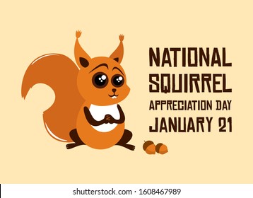 National Squirrel Appreciation Day vector. Squirrel and nuts vector. Cute squirrel cartoon character. Rusty squirrel vector