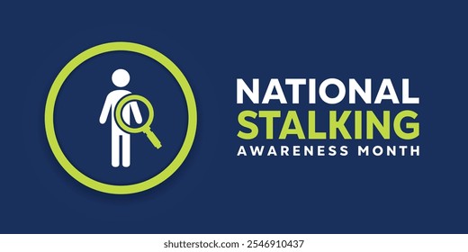 National Stalking Awareness Month. People and magnifying glass. Great for cards, banners, posters, social media and more. Dark blue background.